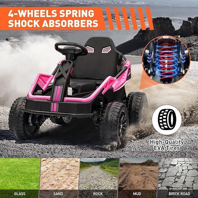 24V Ride On Toy for Big Kids 4x200W Electric Go Kart Safety First Battery-Powere