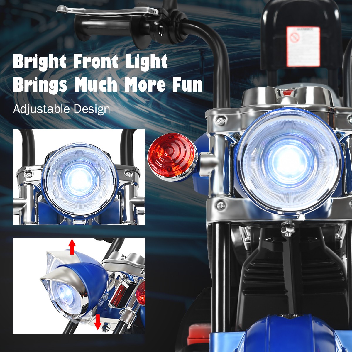 6V Kids Ride On Chopper Motorcycle 3 Wheel Trike with Headlight and Horn Blue