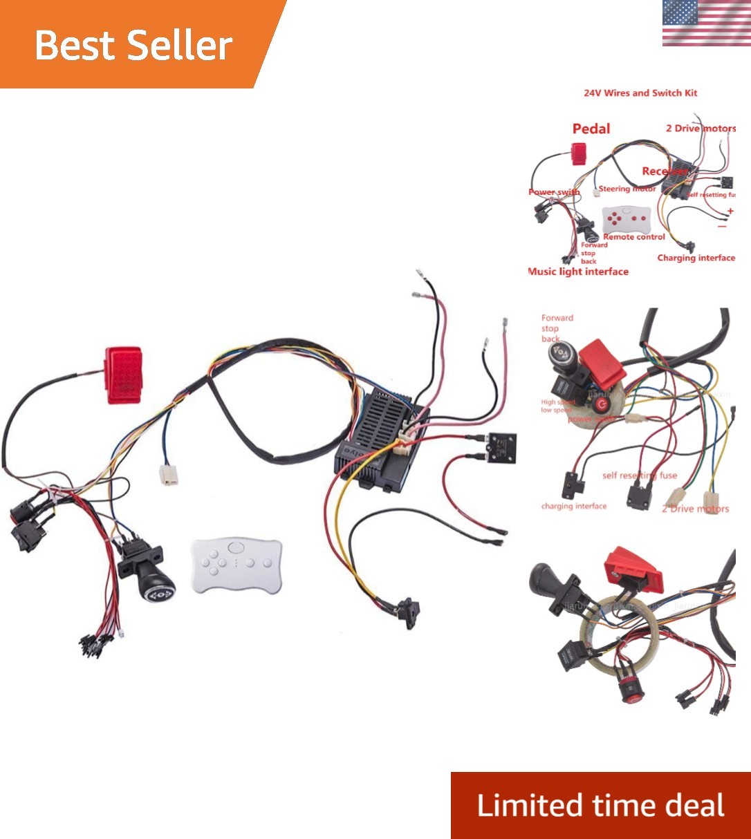 24 Volt Children Electric Car DIY Modified Wires and Switch Kit,with Remote C…