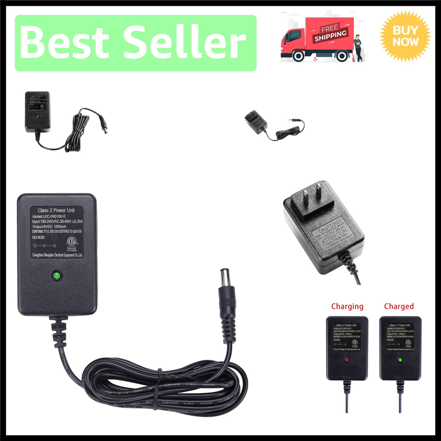 6V Universal Battery Charger for Electric Ride-On Cars – Lightweight & Portable