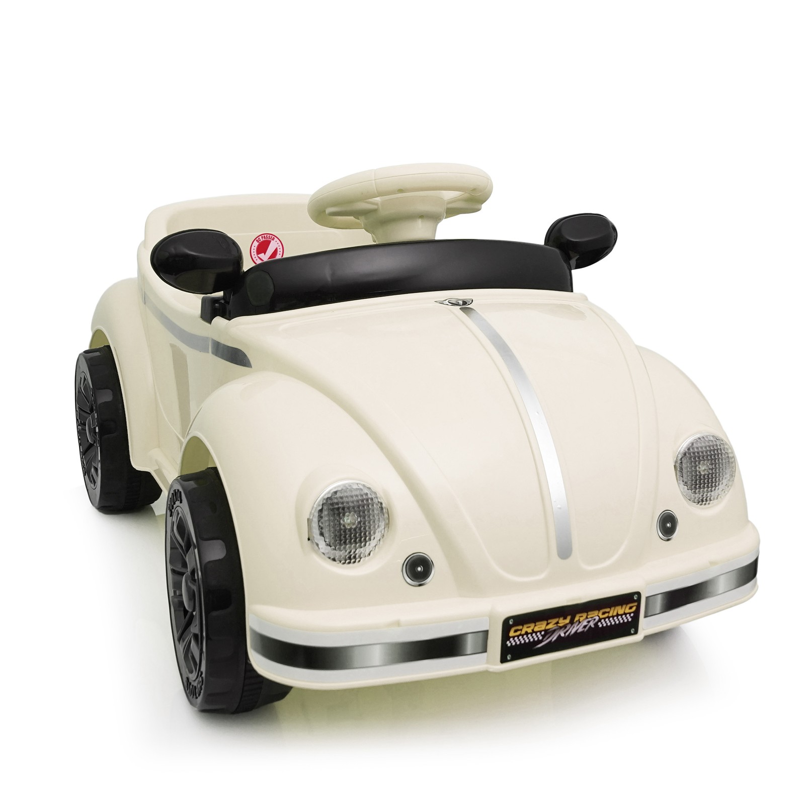12V Kids Ride On Car Wheel LED USB & Bluetooth Suitable for Kids Aged 2-4 Beige