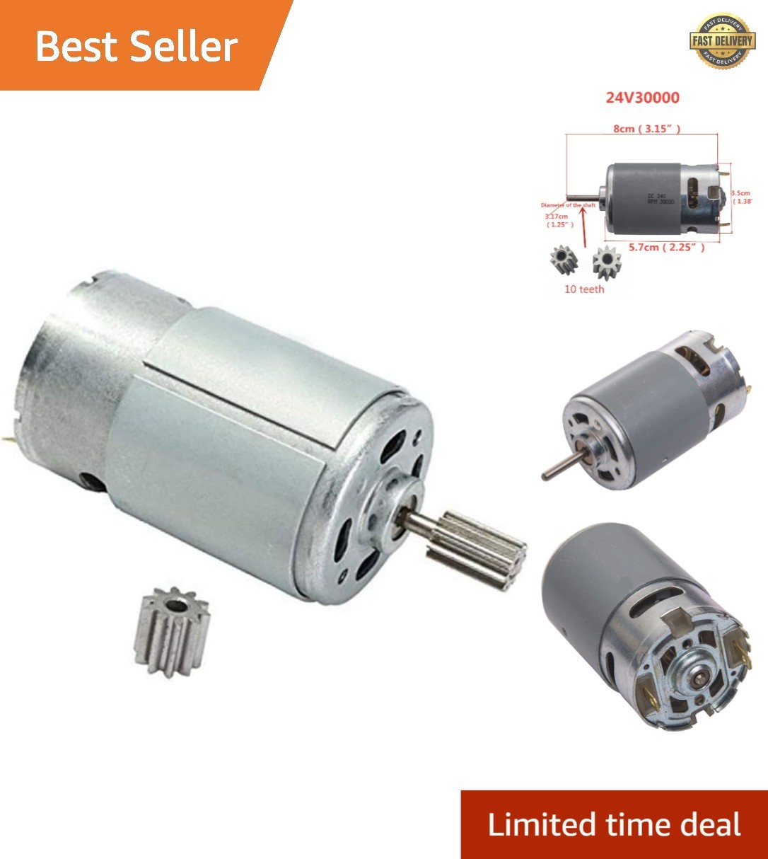 Efficient 24V 30000RPM Electric Motor for Direct Replacement in Ride-On Toys