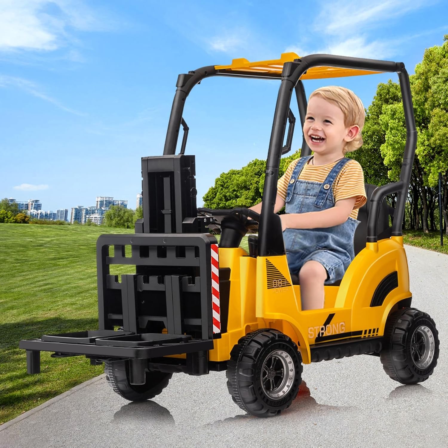 12V Electric Forklift For Children Kids Ride On Construction Car With Tent Toys