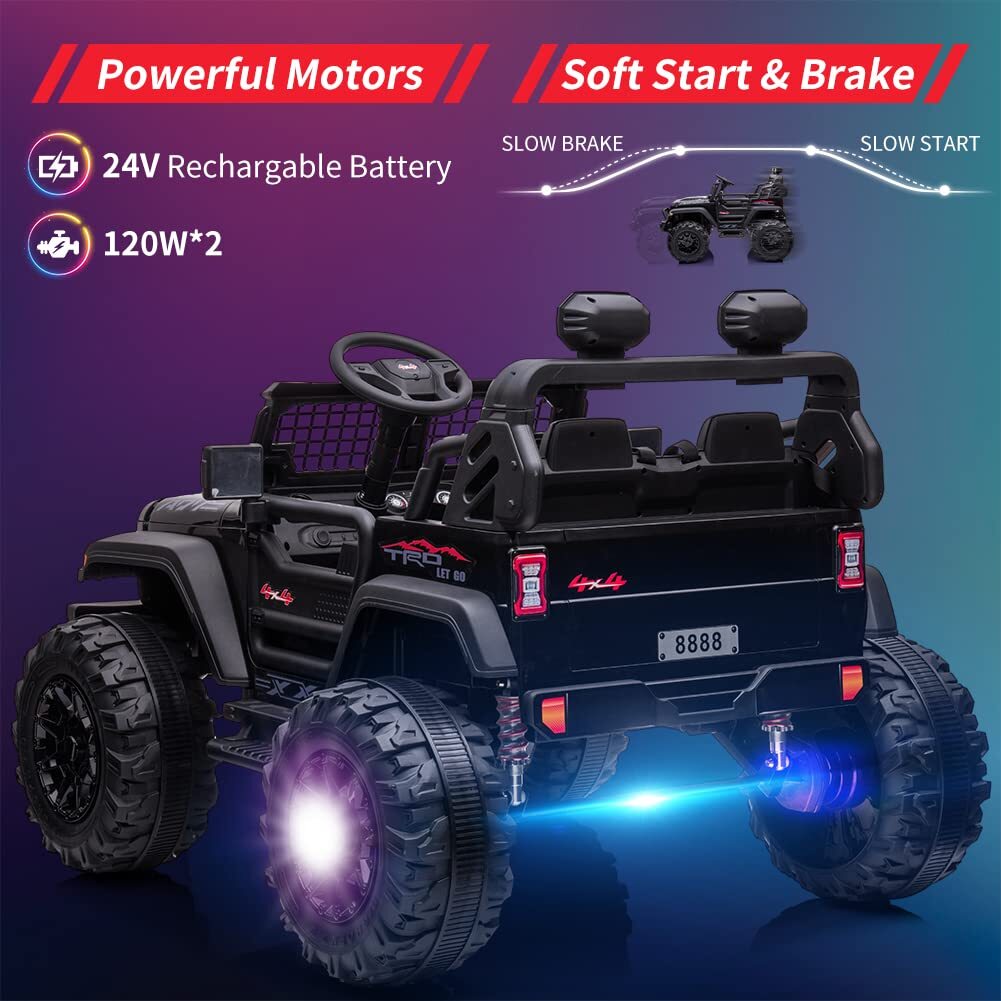 24V Kids Ride On Car with Remote Control 2 Seats 20“ Extra Large Seat Wide Truc