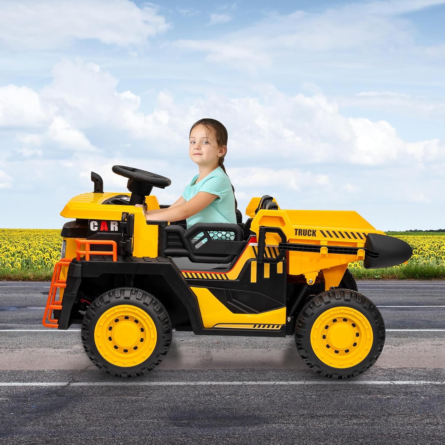 GARVEE 2-Seater 24V Ride-On Dump Truck w/ Remote Control, Lights, Music,Dump Bed
