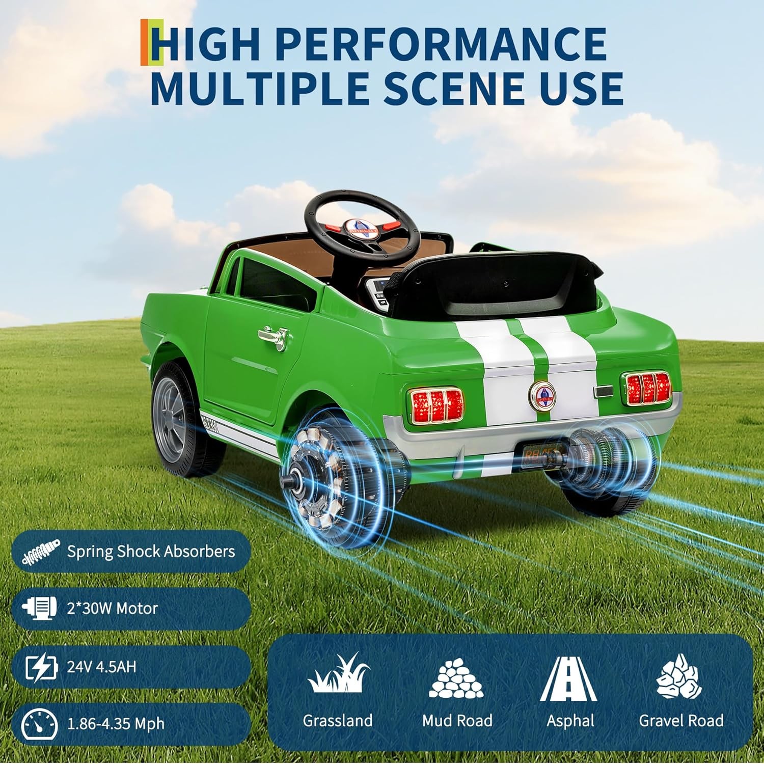 Kids Electric 24V Wheeler Car Ride on Toy Licensed Shelby GT350 with Remote LED