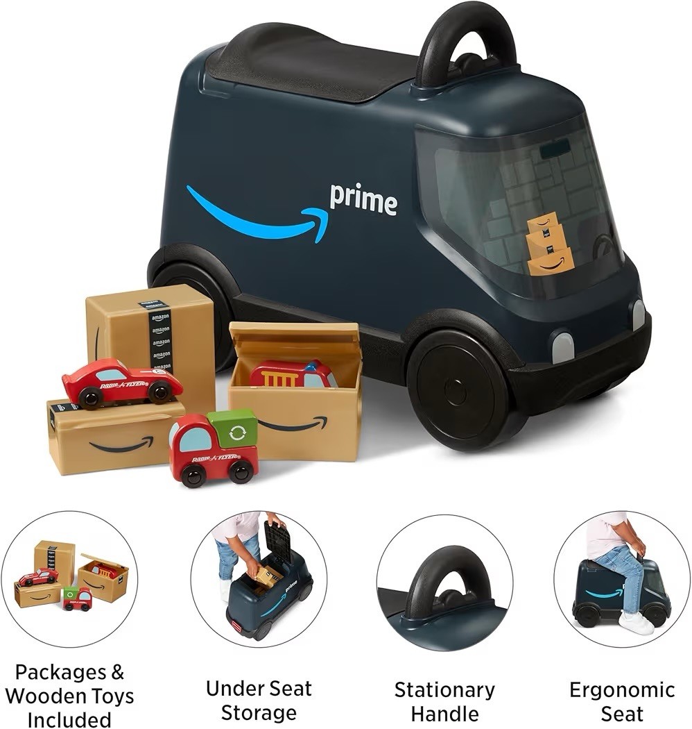 Amazon Delivery Van Ride on Toy for Kids, Blue Toddler Ride on Toy for Ages 2+