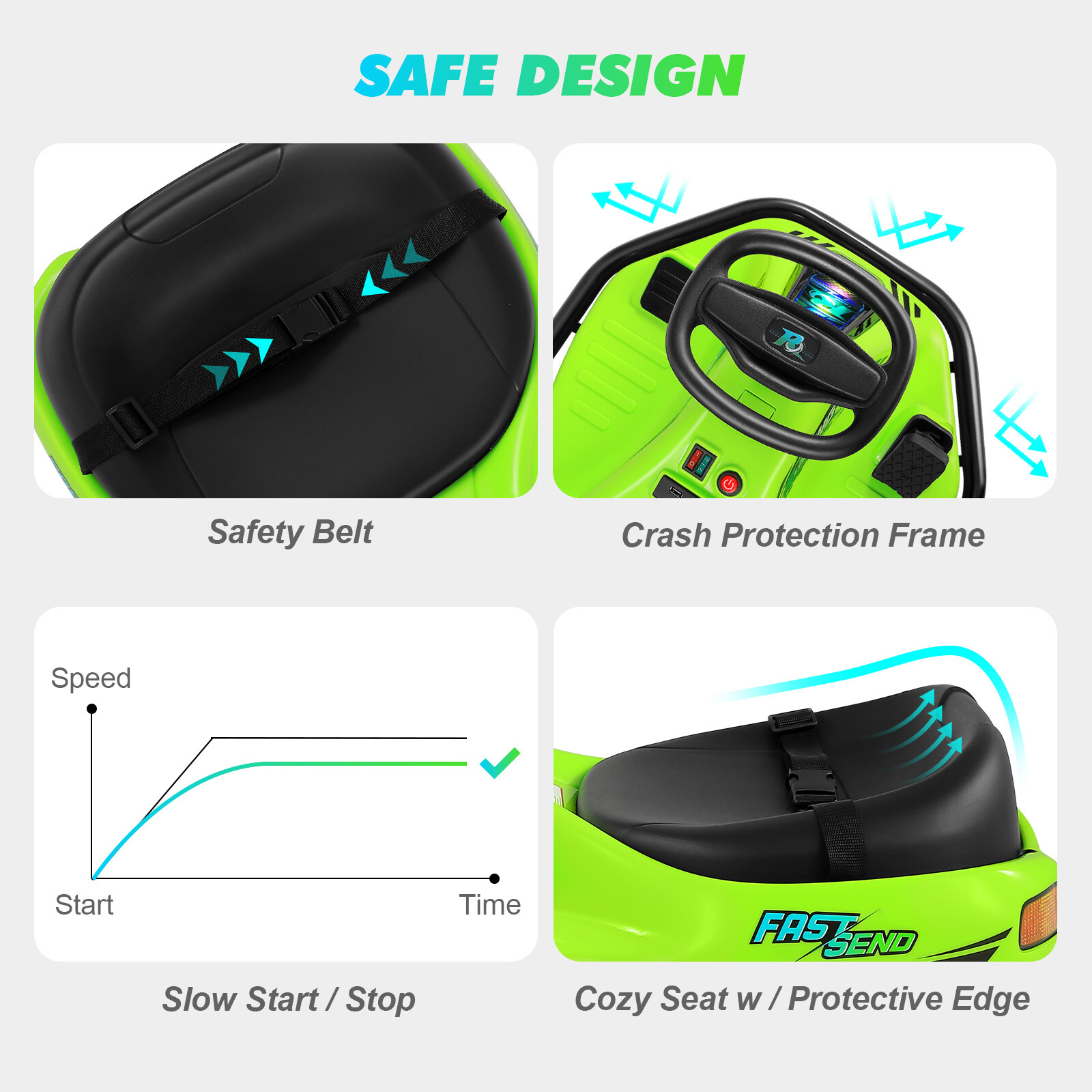360° 24V Kids Electric Drifting Go Kart Ride On Cart with Bluetooth (Green)