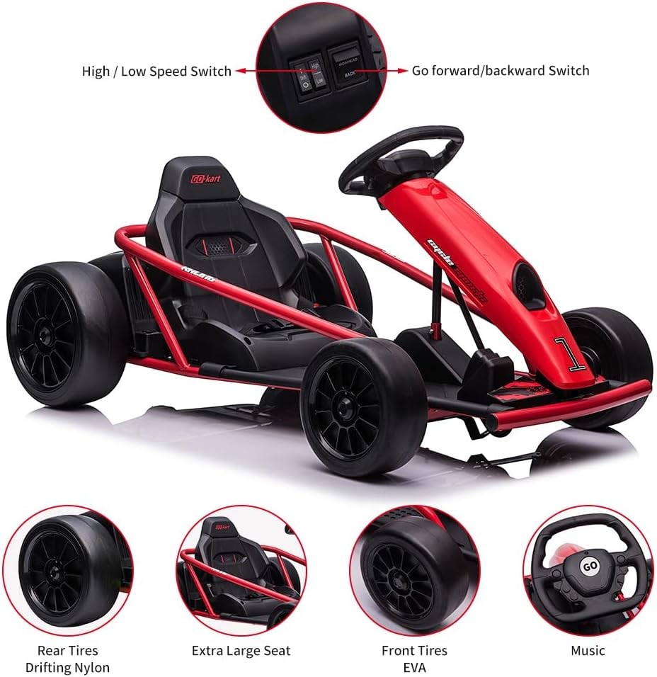 24V 9Ah Electric Ride-on Go Kart Car Toy 8.1MPH Power Wheels Load 300w Age 8-14