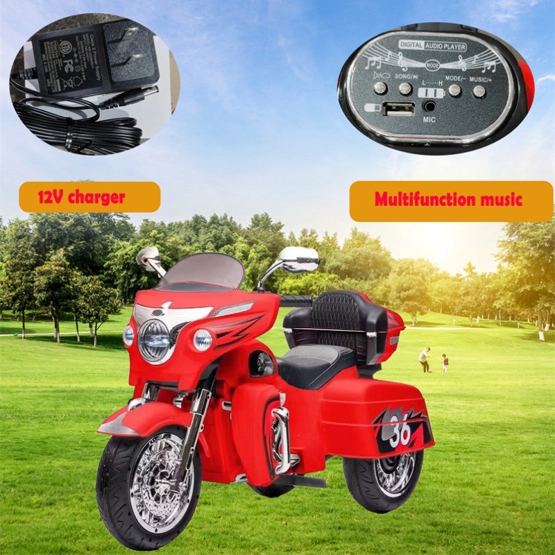 Kids Ride On Motorcycle 12V 2-Seat Electric Motorbike 3 Wheels for 3-8 Years Old