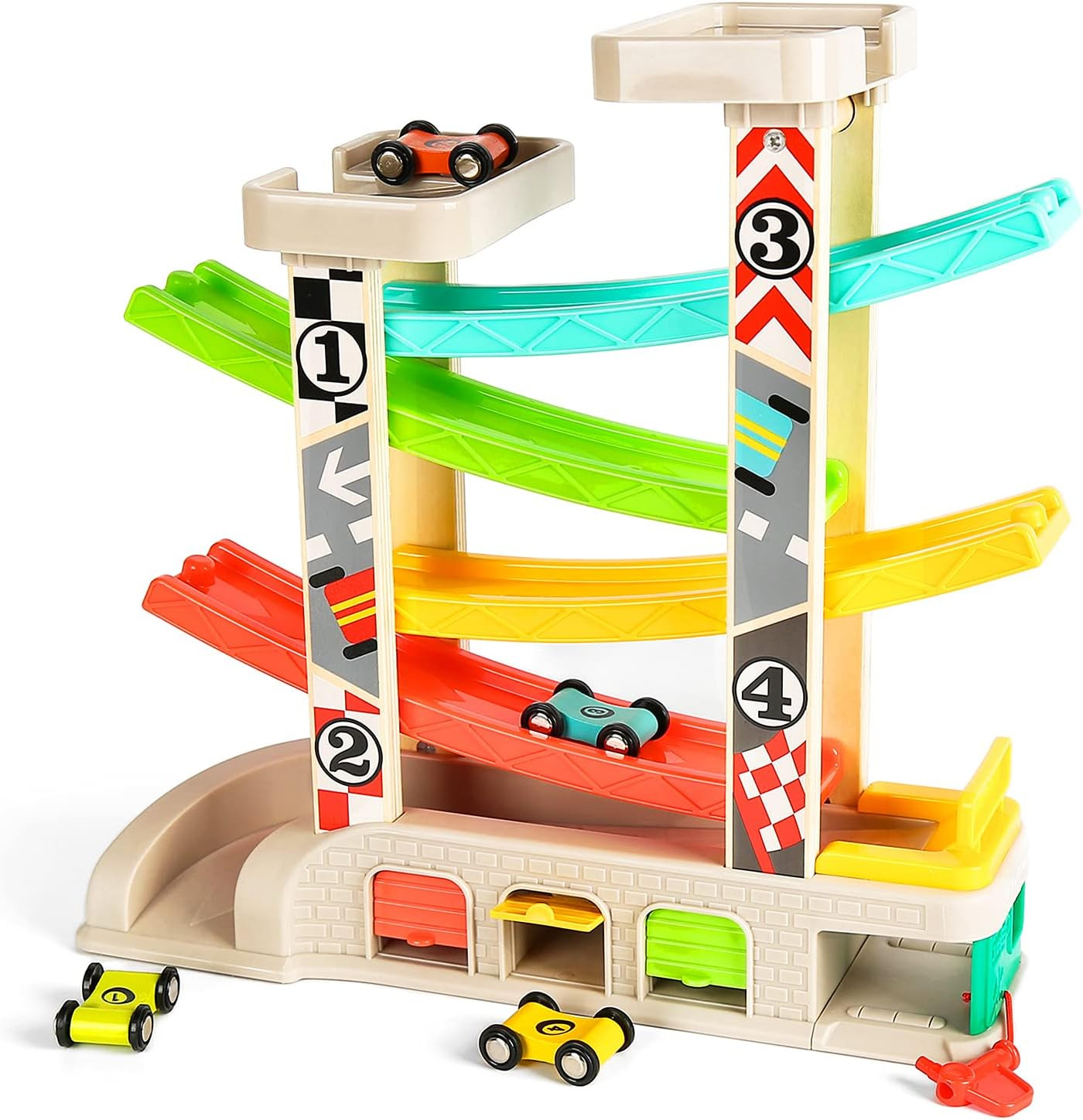Car Ramp Toys, Race Track Car Toy for Toddler Age 2-4 Year Old Boy with 4 Cars,