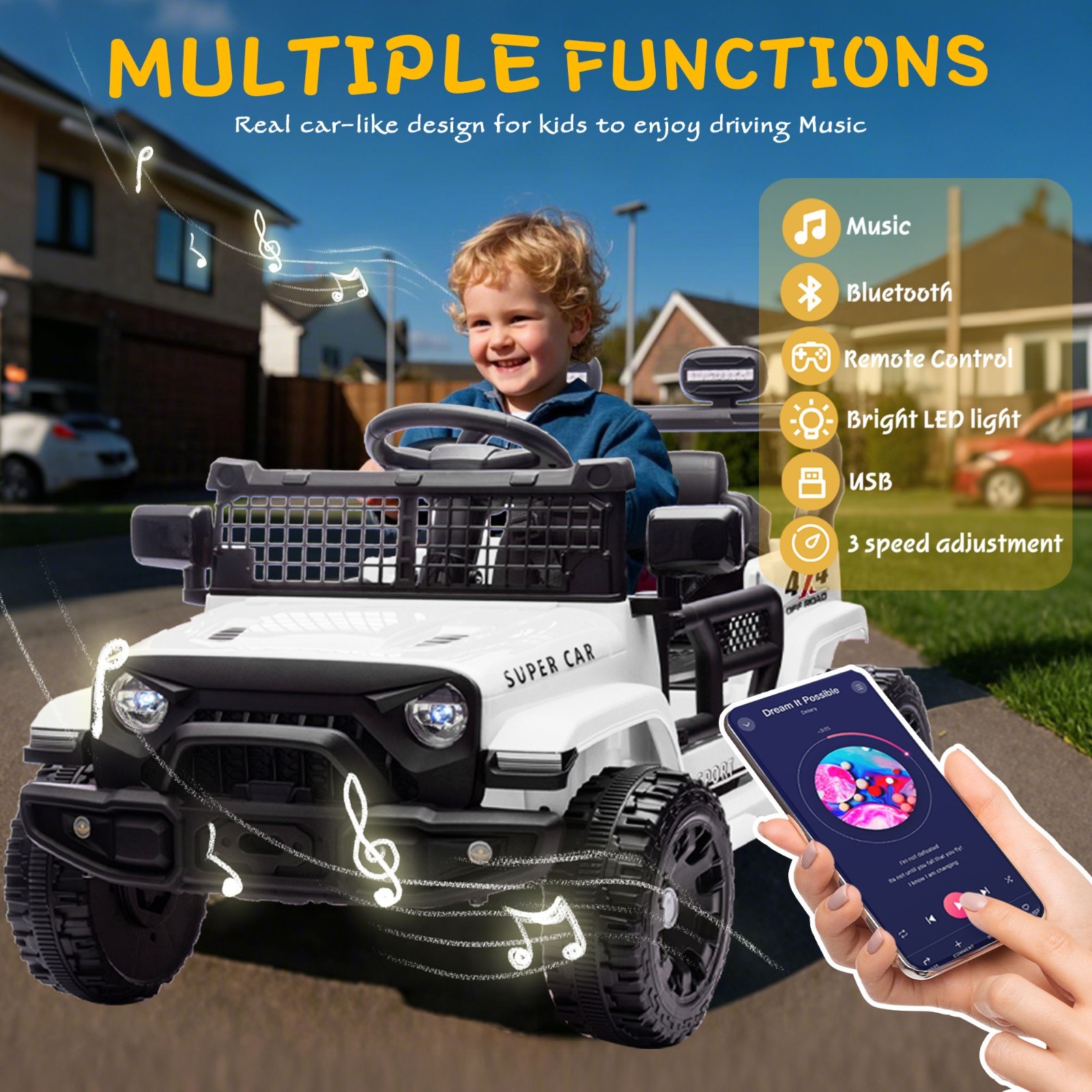 24V Kids Ride on Electric Car w/Remote, Power Wheels Toys for Boys & Girls,White