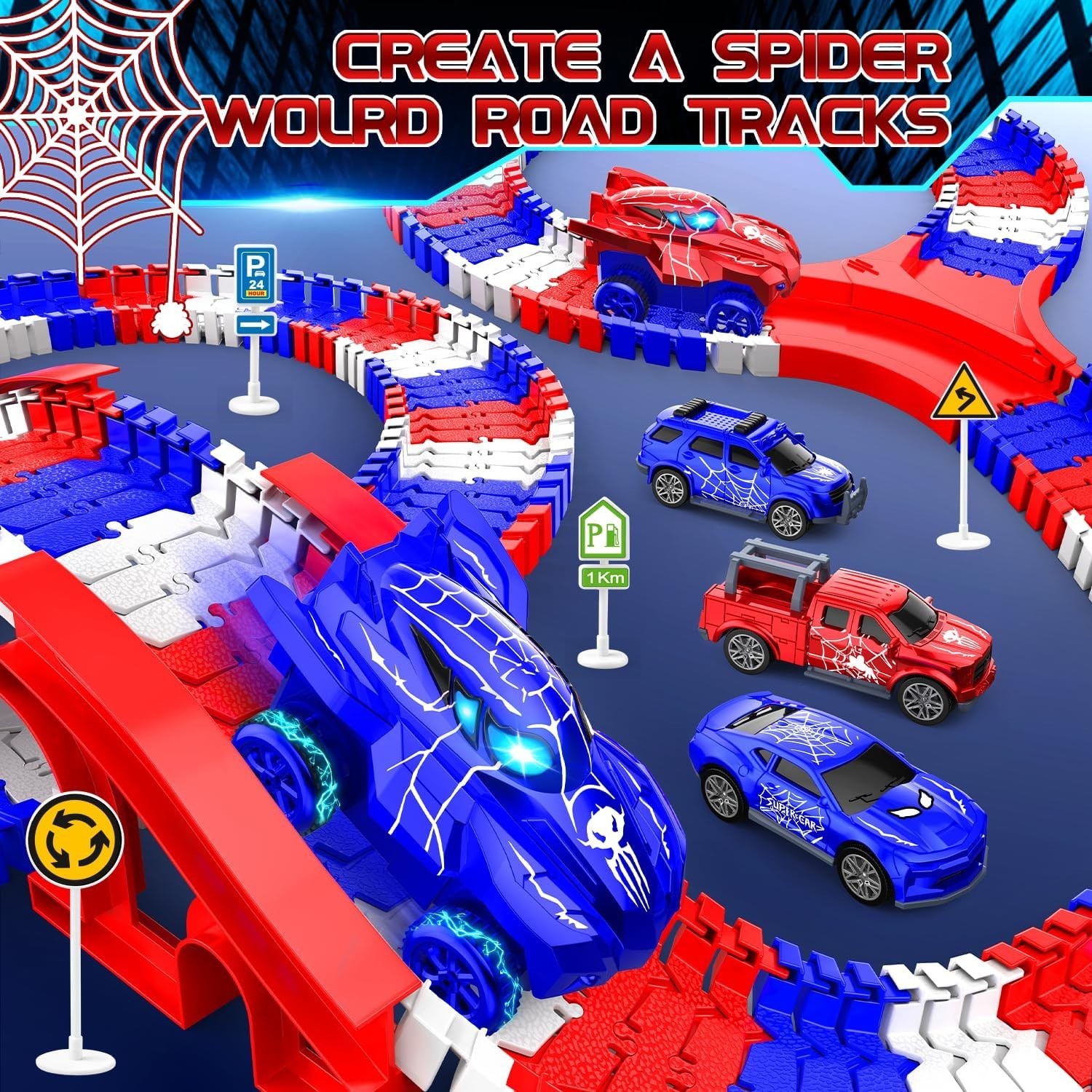 Spider Toys for Boys 4-6, Create A Spider World Road Race Tracks with 2 Cool …