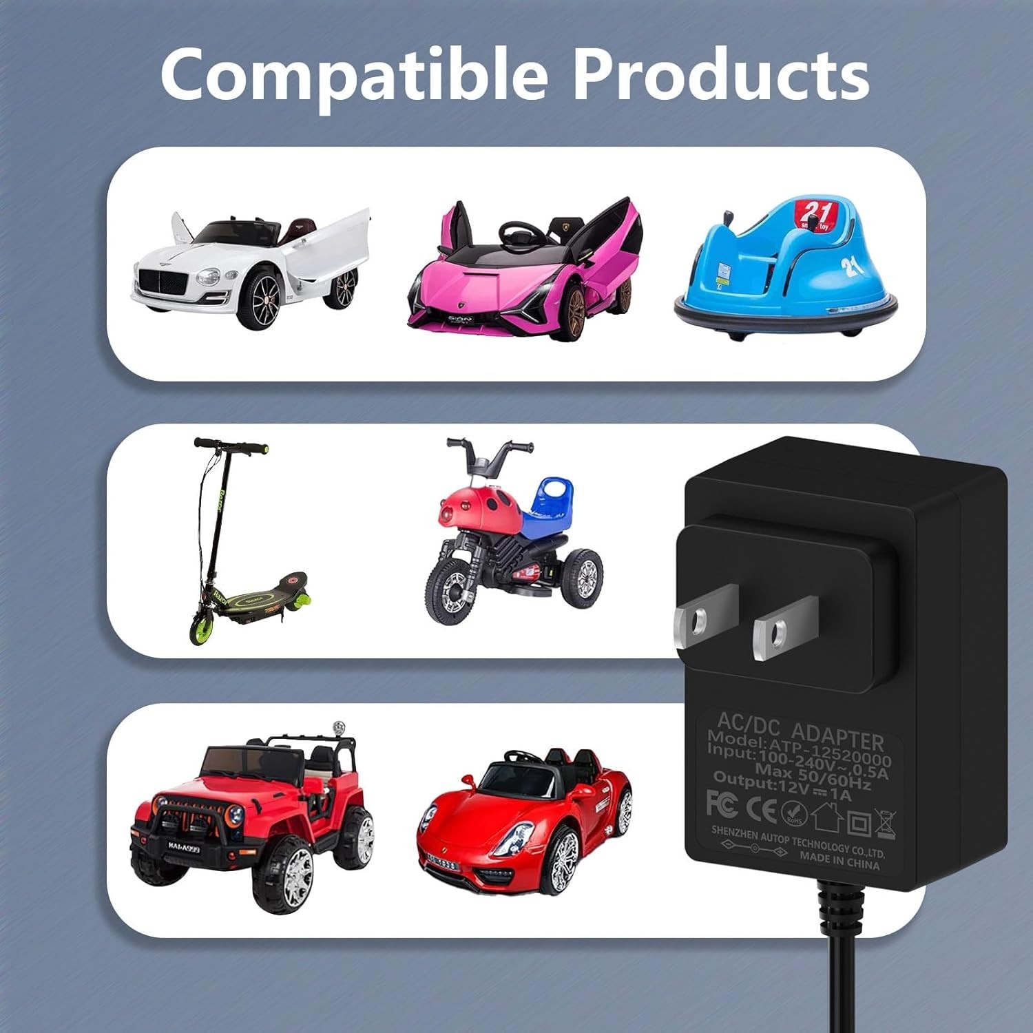 12V Battery Charger Ride On Toys Power Wheels Adapter 6FT Cord Kids Car Supply