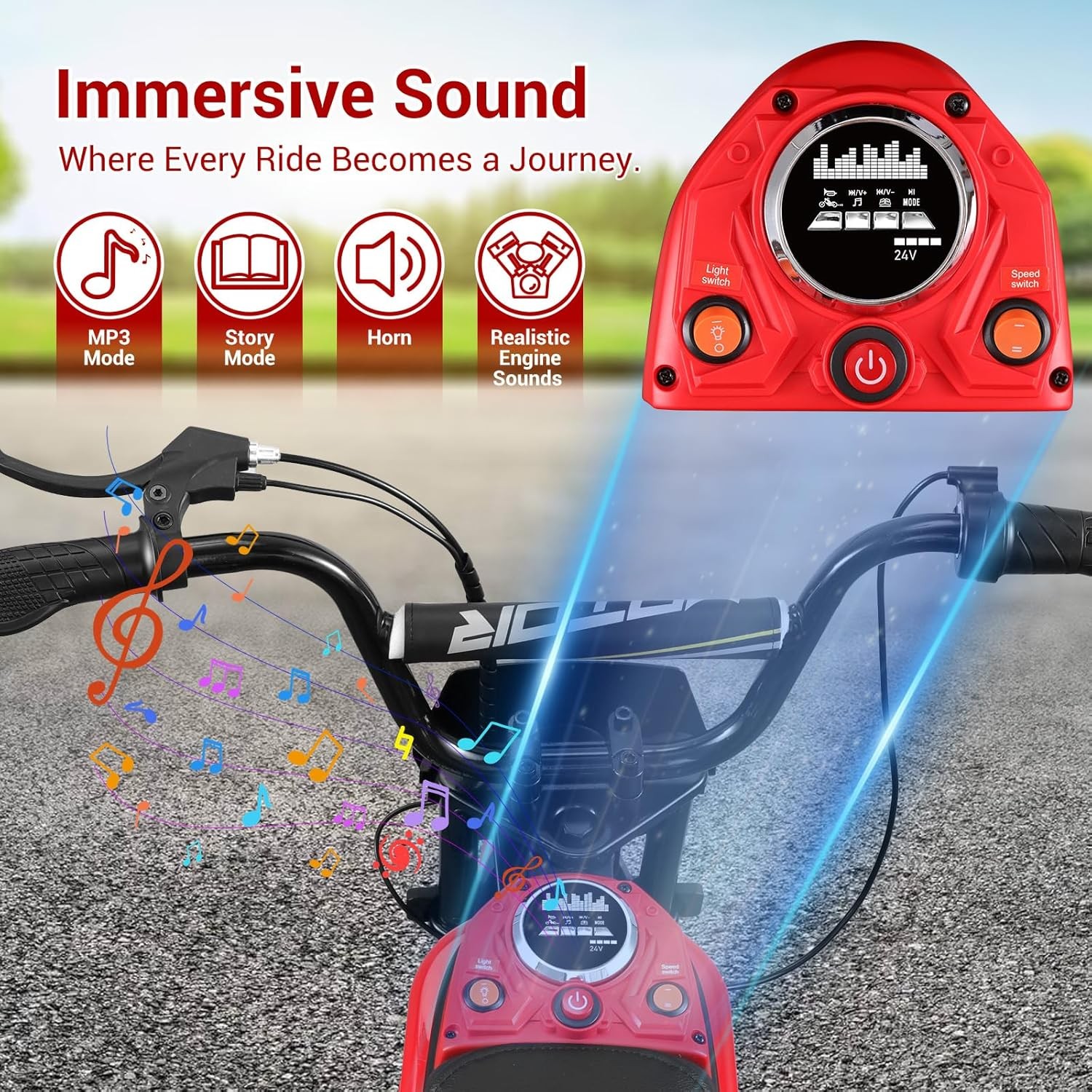 24V 350W Electric Dirt Bike Off-Road Electric Motorcycle Red for Kids 8-12 Years