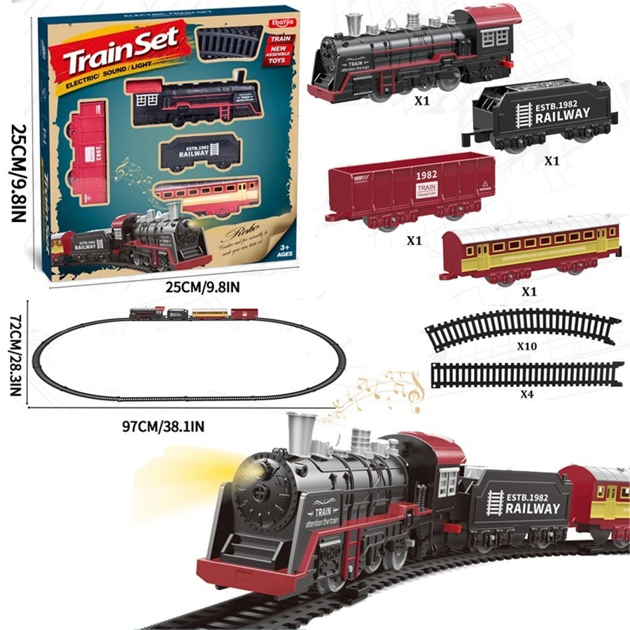 Electric Train Rail Car Simulation Retro Model Train High Speed Rail Toy Set Kid
