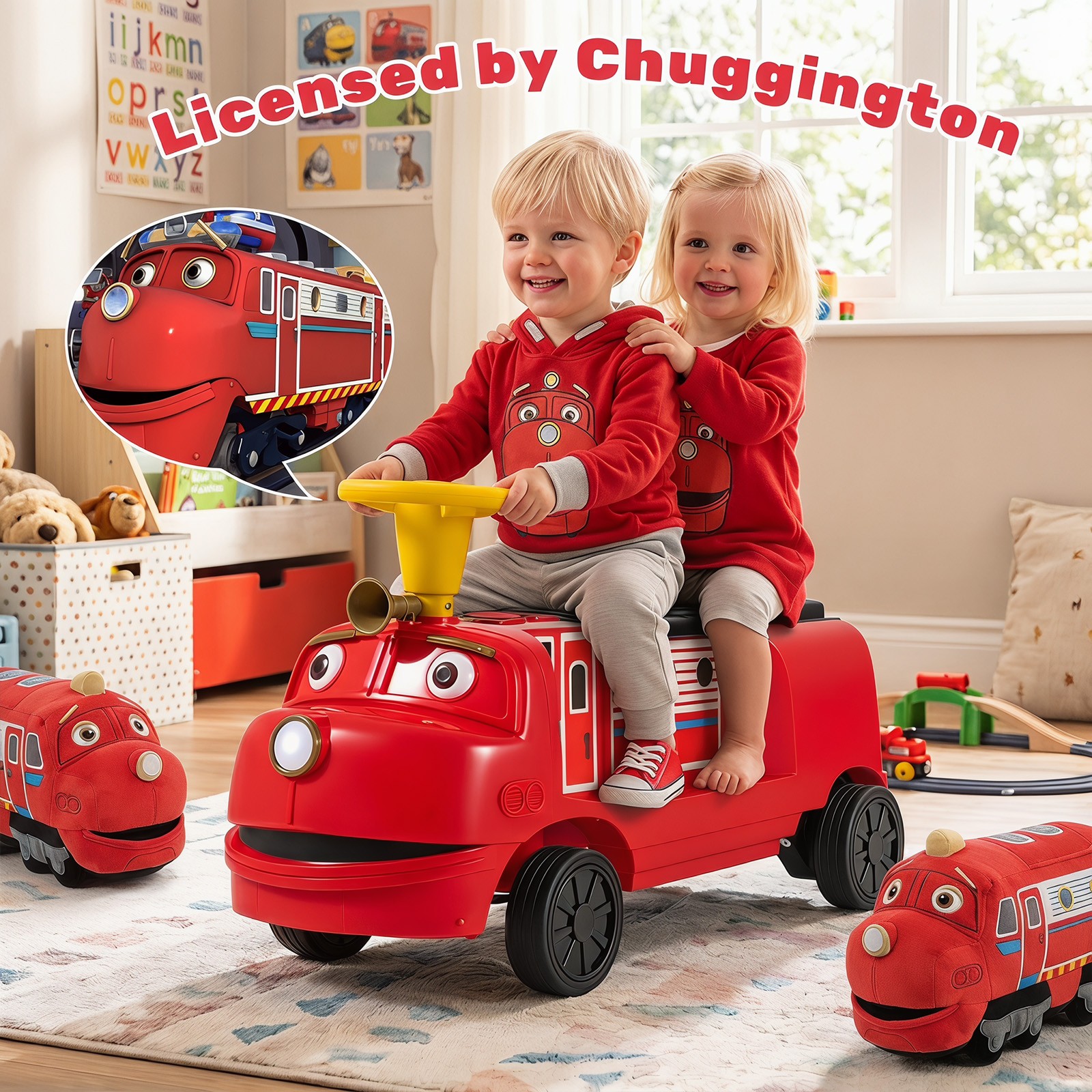 2-Seater Ride on Train,Licensed Chuggington Electric Vehicle w/Adjustable Seat