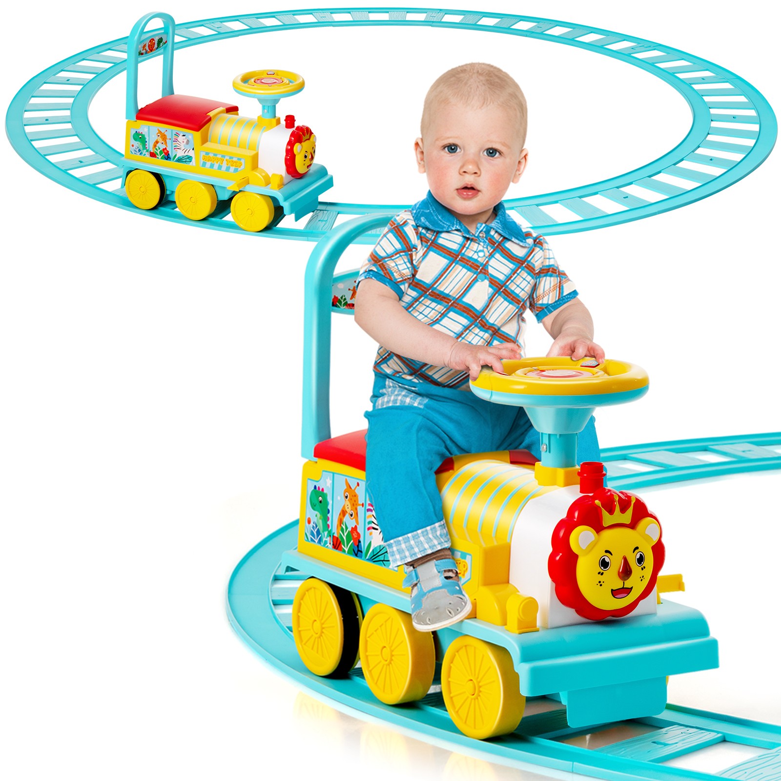 6V Electric Kids Motorized Train Toy with Unique Train Outlook & Stickers Blue