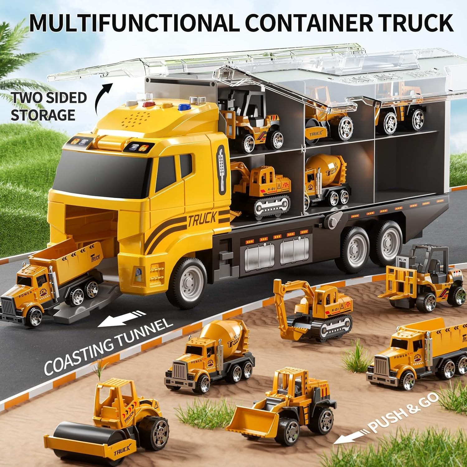 Kids Construction Truck Play Set with Lights Sound Vehicle Toys including Car