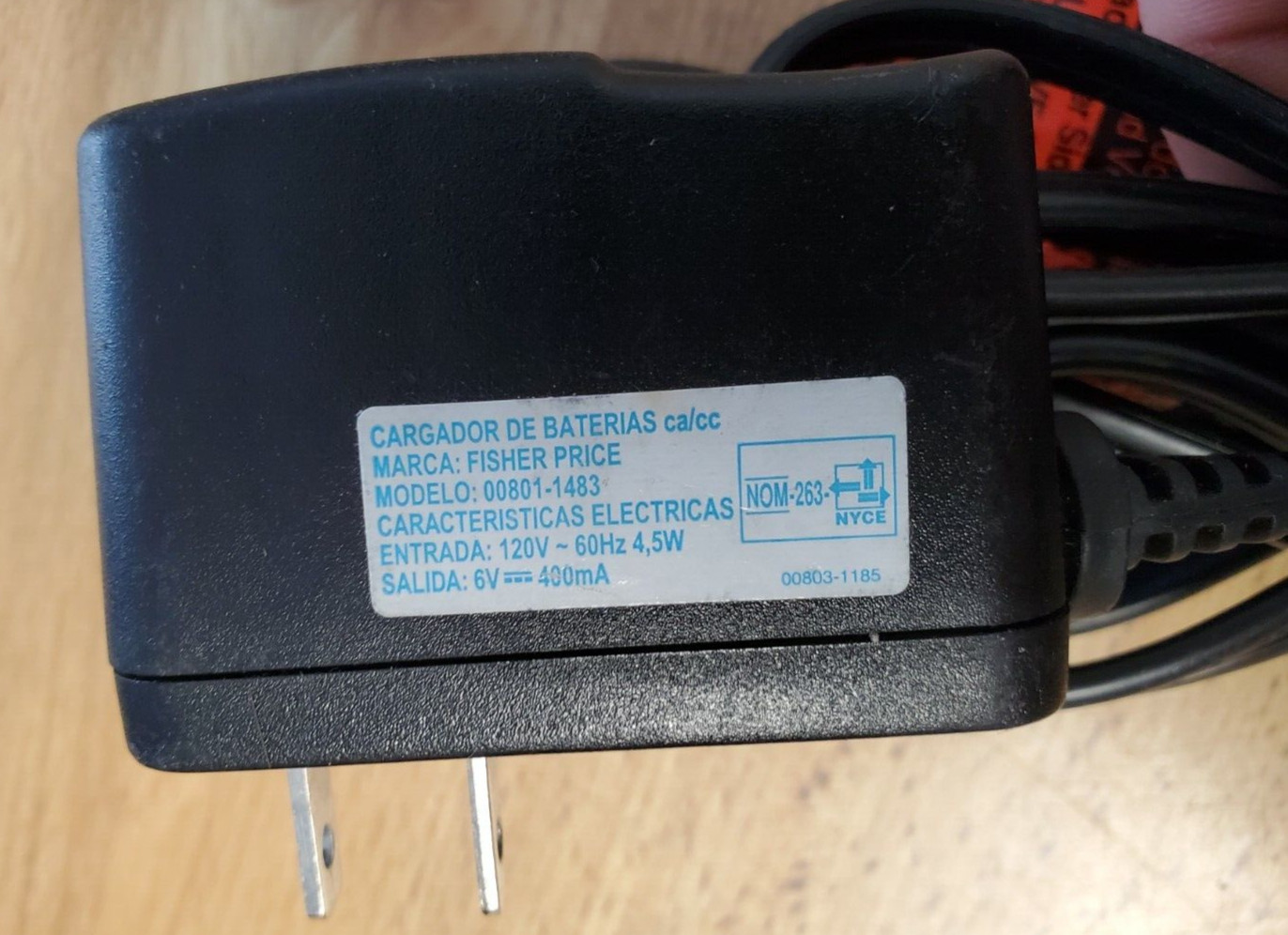 Fisher Price Power Wheels AC/DC Battery Charger Cord Model 00801-1483