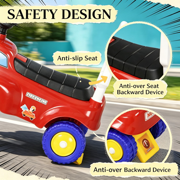 Toddler Fire Truck Ride On Toy with Steering Wheel Music Storage Backrest
