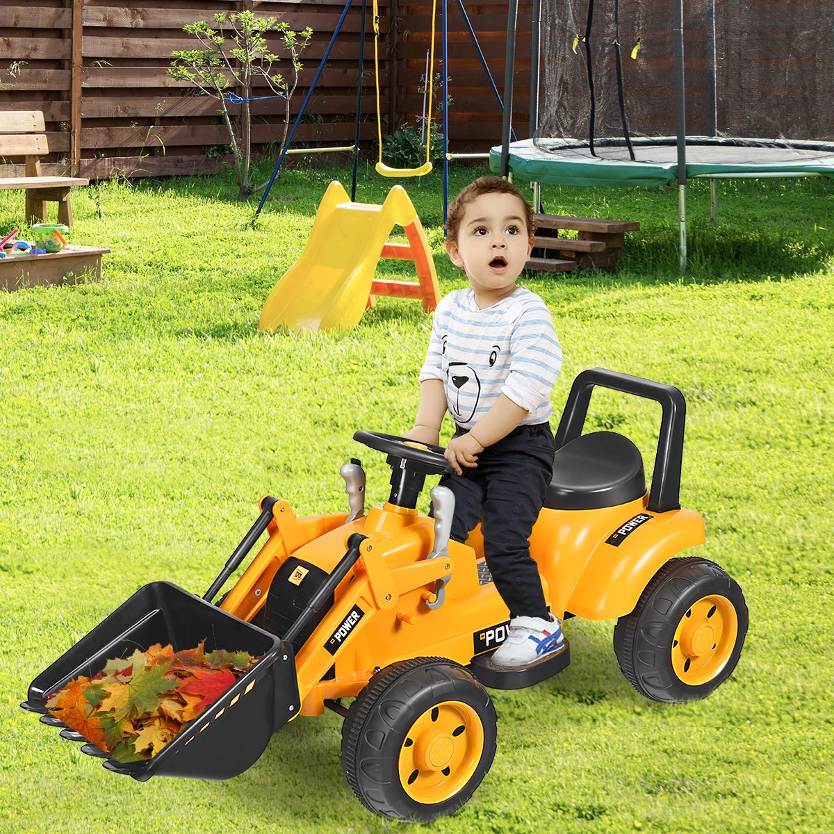 Kids Ride On Excavator Tractor w/Digging Bucket 6V Battery Powered Digger Yellow
