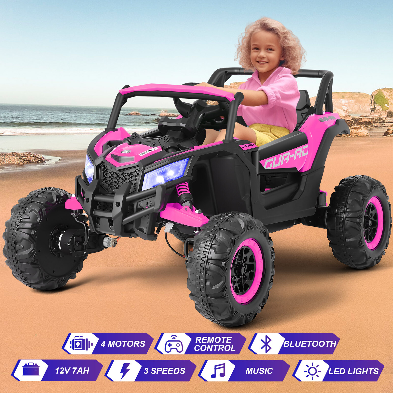 12V Kids Pink Ride On UTV Vehicle Electric Off-Road Car with Music, RC, LED
