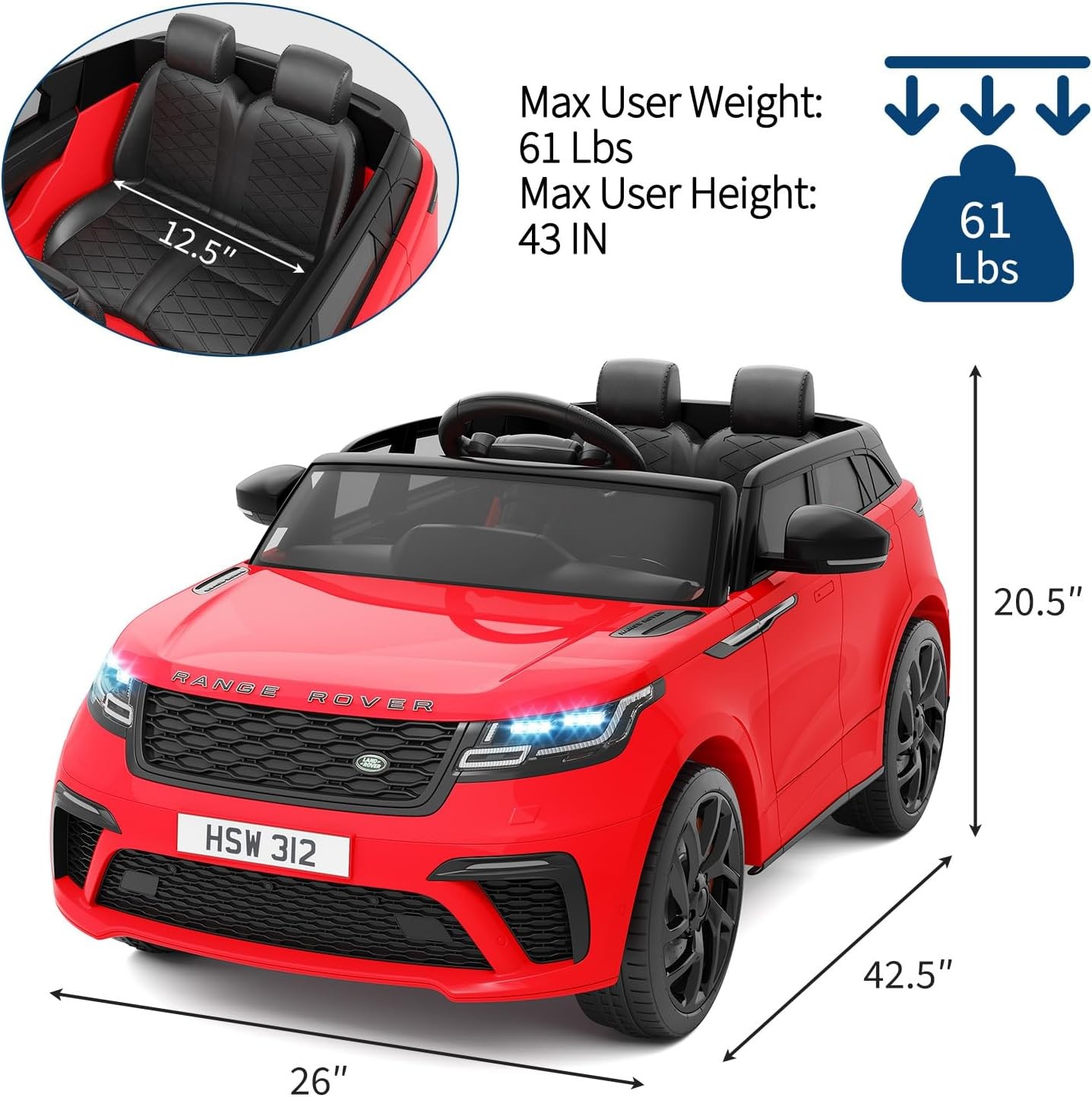 Kids Ride On Electric Car with Remote Licensed Land Rover for 4-8 w/ Mp3 Player