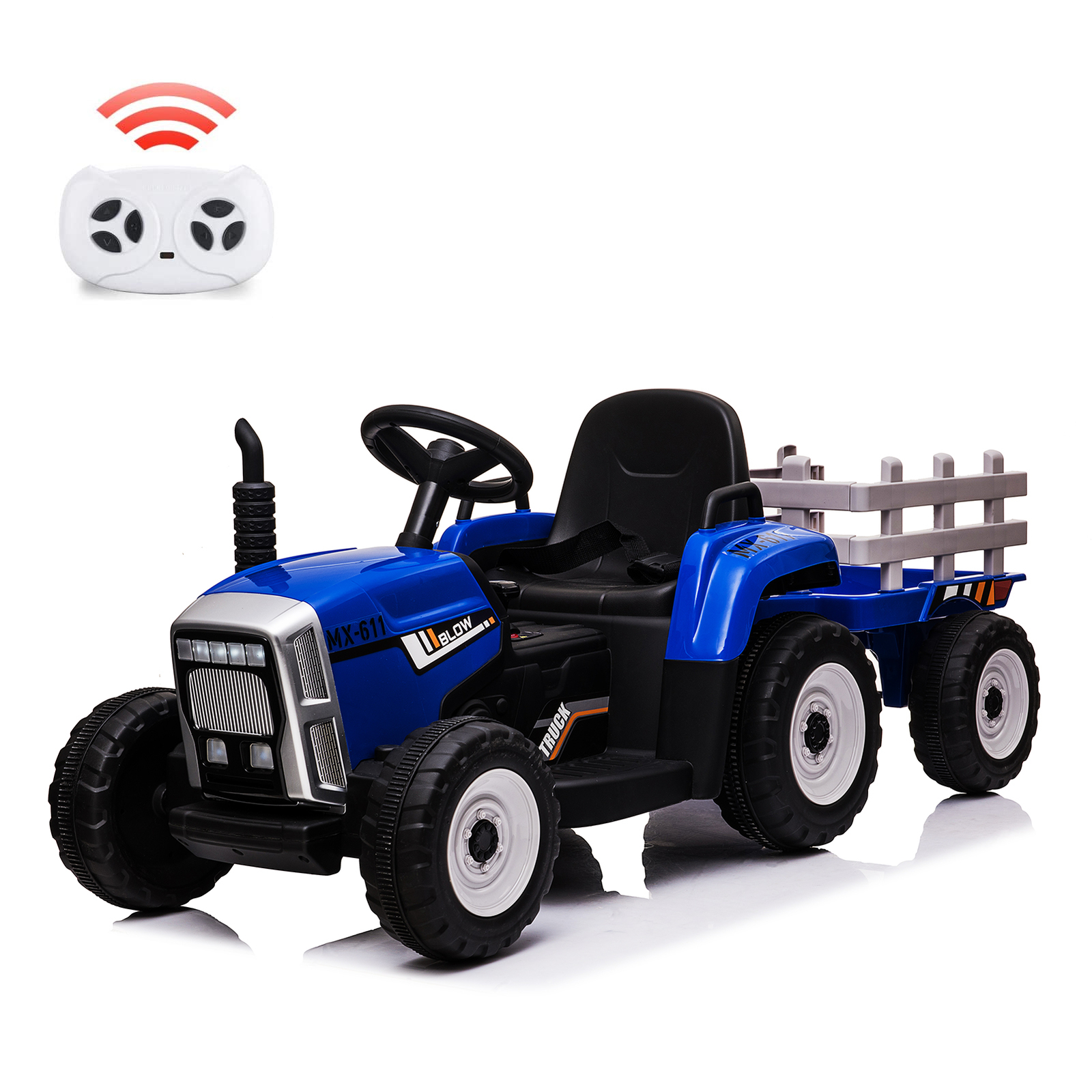Kids Battery Powered Electric Tractor With Trailer Toddler Ride Remote Control