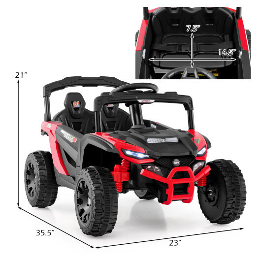 12V Kids Ride On Car UTV Electric Vehicle with LED Lights Music and Horn-Black