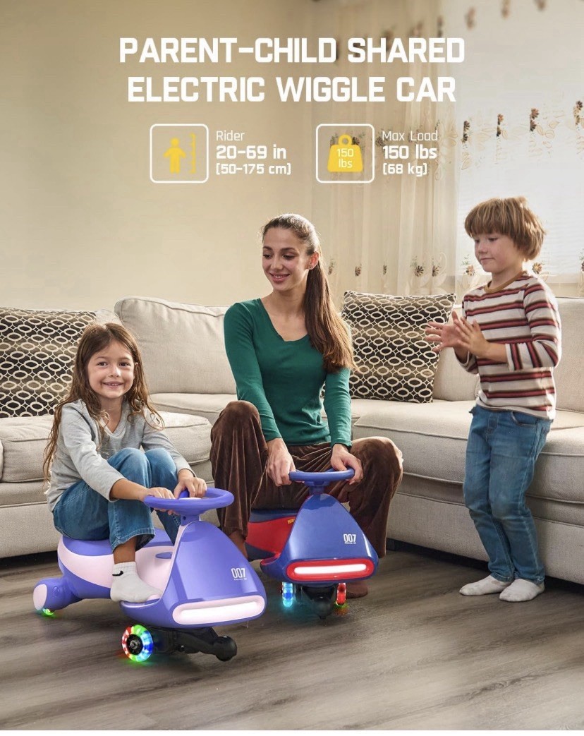 12V N7 Pro Electric Wiggle Car With Pedal Rechargeable Battery 2 In 1 Swing