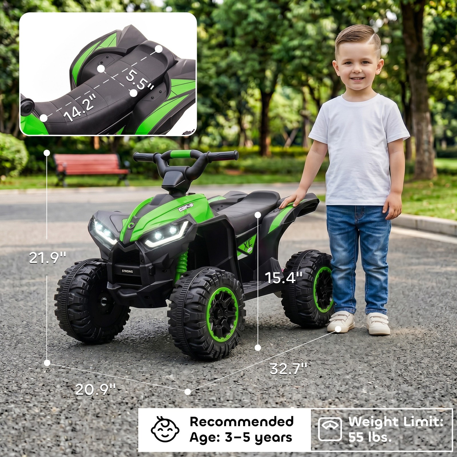 Aosom 4 Wheeler for Kids, Electric ATV, with Music for 3-5 Years Old Green