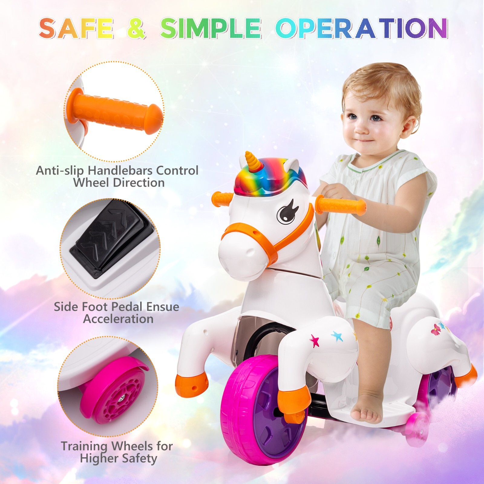 TOBBI Ride on Unicorn Car Baby Rocking Horse Toys for Girls Electric Ride On Toy