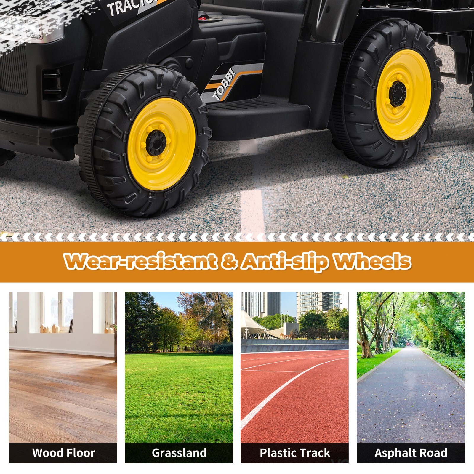 TOBBI 12V Battery-Powered Toy Tractor Ride On Toy with Trailer 35W Dual Motor