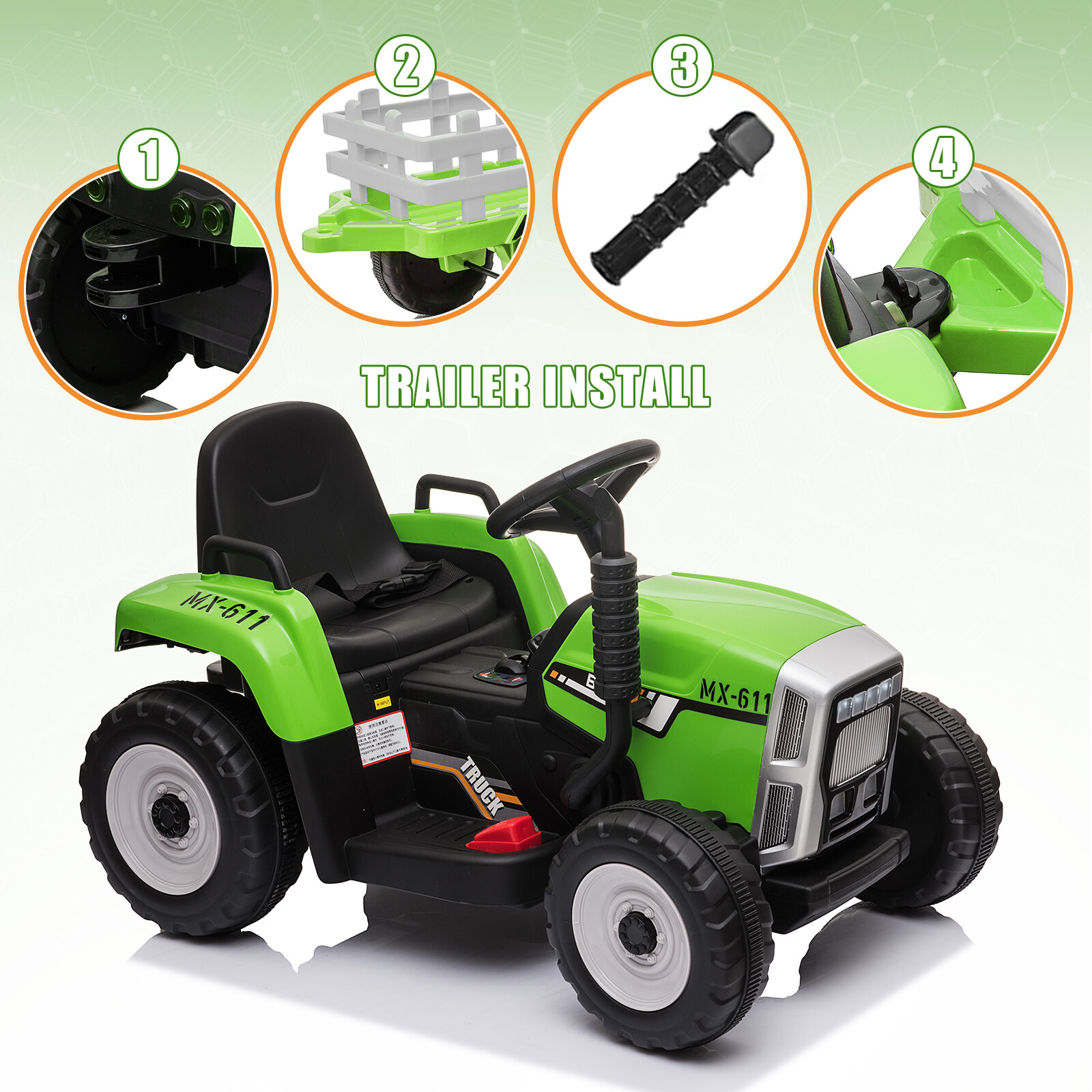 12V Kids Electric Ride on Tractor Battery Powered w/Remote +Trailer Xmas Gifts