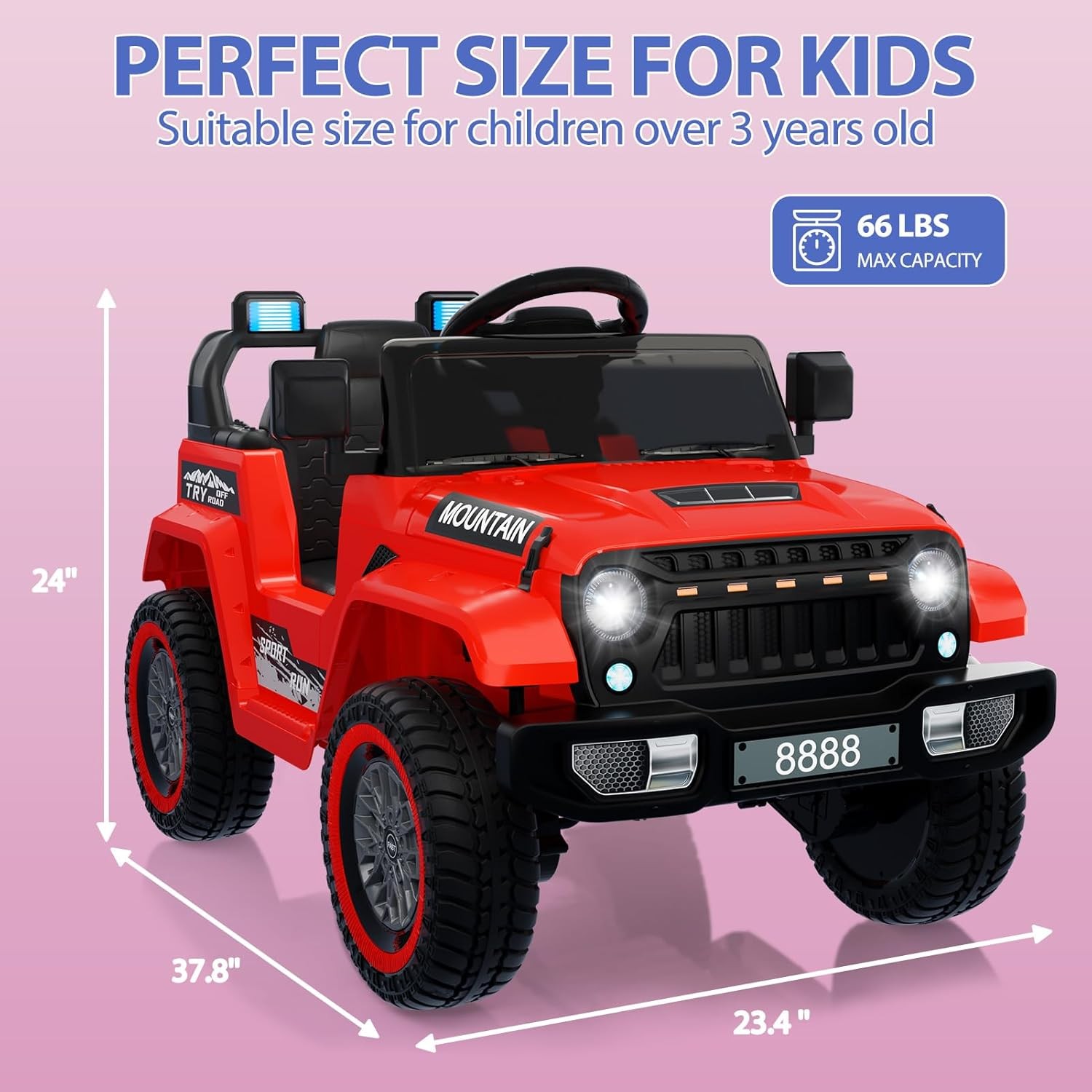 12V Kids Electric Ride-On Truck Car – 3 Speed, MP3, LED Lights, 66 lb Capacity