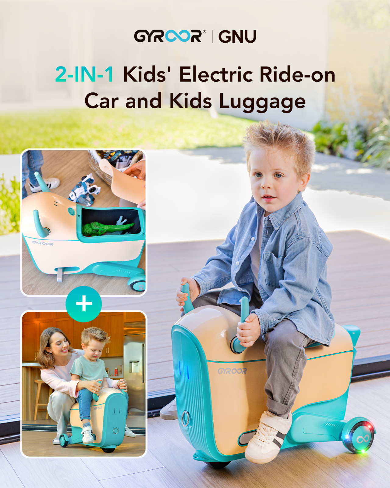 Gyroor GNU Electric Ride-On Toy Car for Kids LED Wheels 3 Speeds 14L Storage