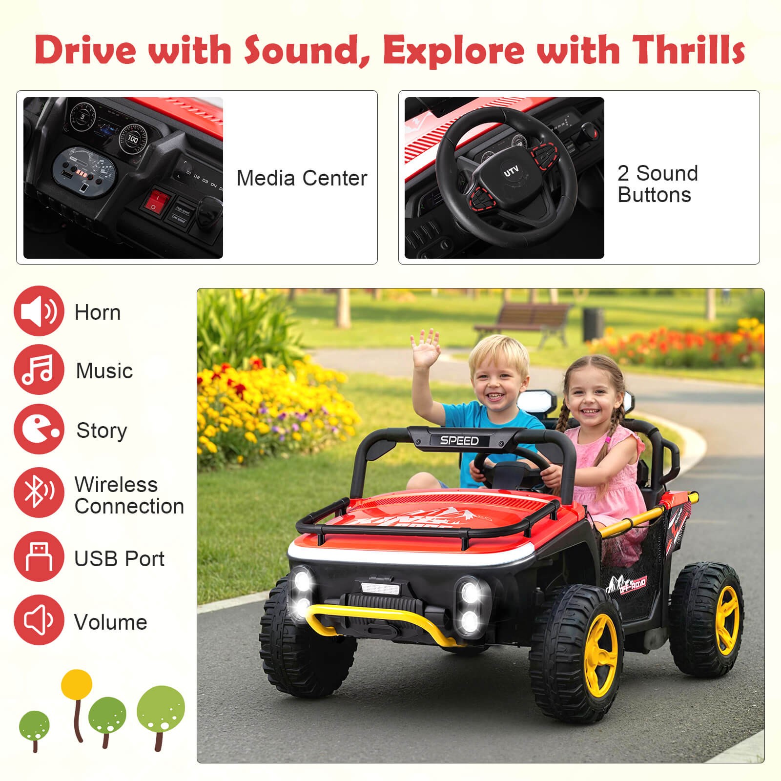 24V Ride on Toy for Big Kid’s 2 Seater Ride on UTV Truck Car w/ Remote Control