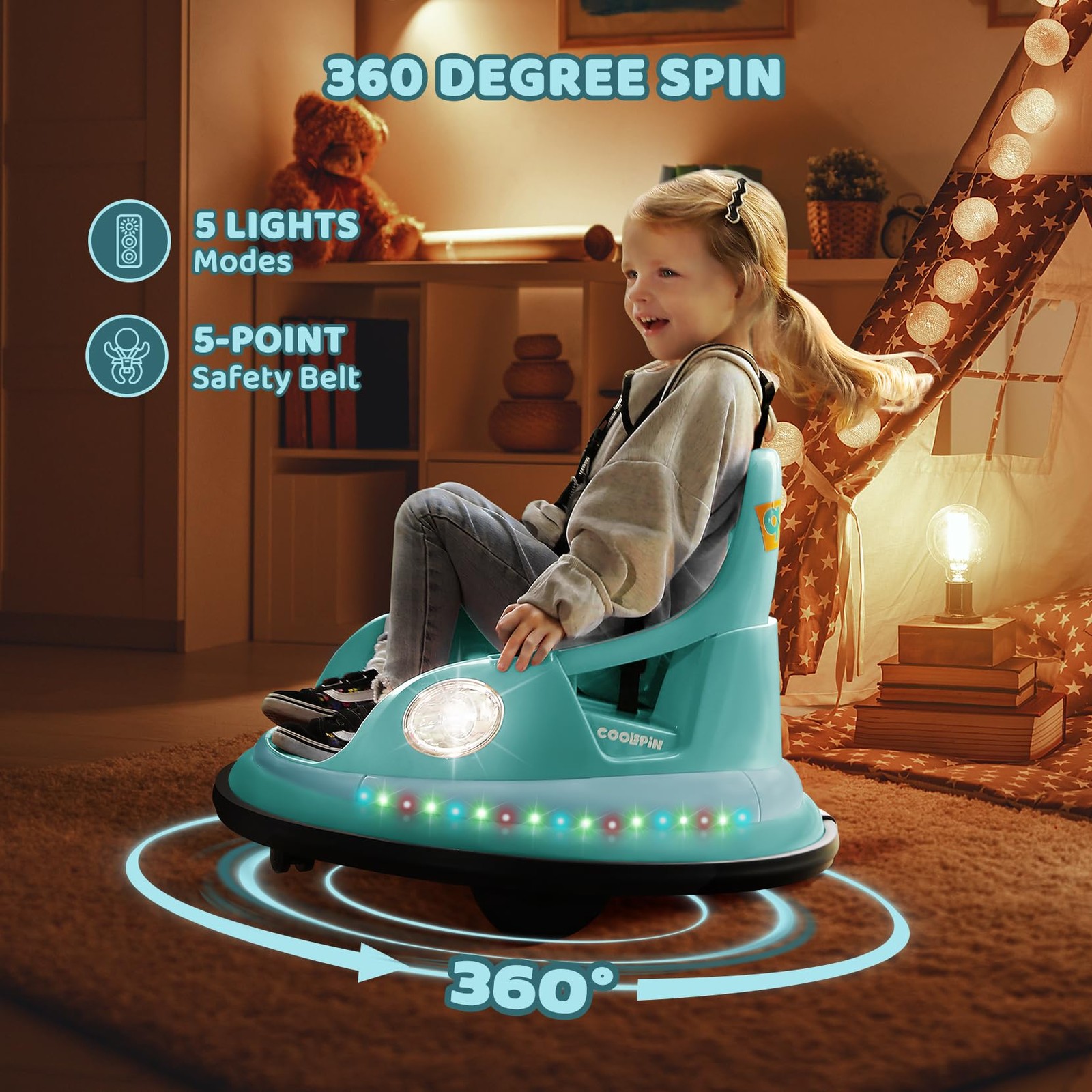 Light Blue Elemara Kids Bumper Car With Music Led Lights Remote Control 66 Lbs