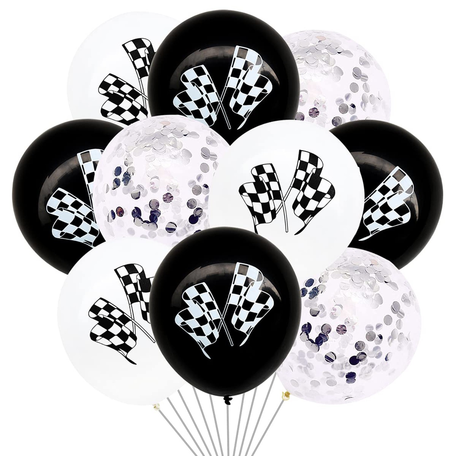30 Pieces Checkered Race Car Latex Balloons Racing Cars Theme Black & White F…