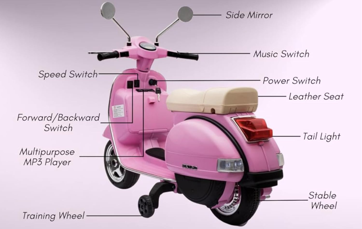 Vespa Scooter, 12V Battery Powered Ride on Car – Electric Scooter for Kids with