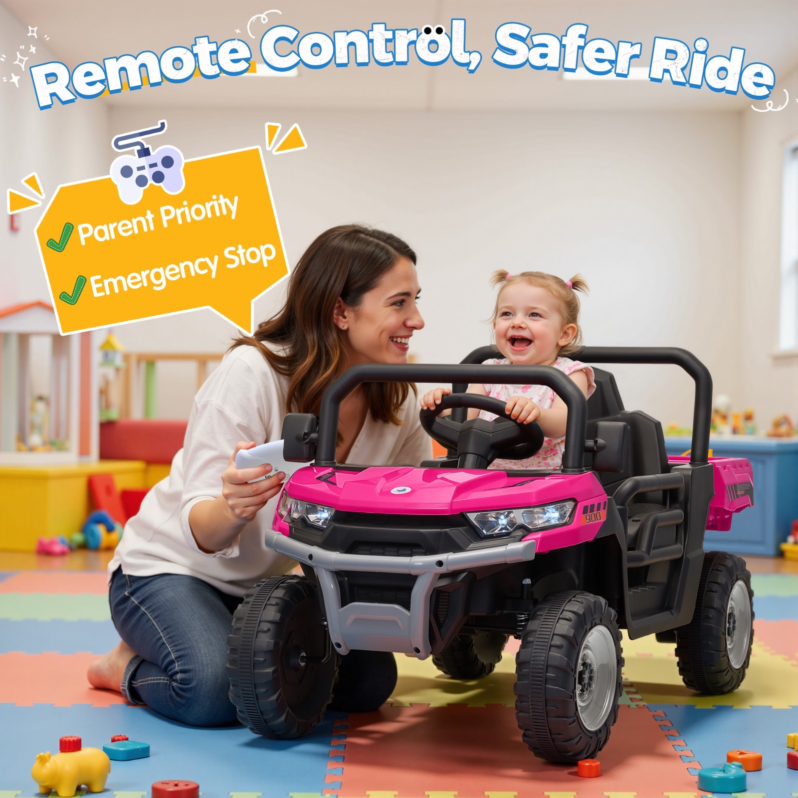 Joyracer 12V Ride On Truck, Remote, Dump Bed, Shovel, Music, Gift for Kids