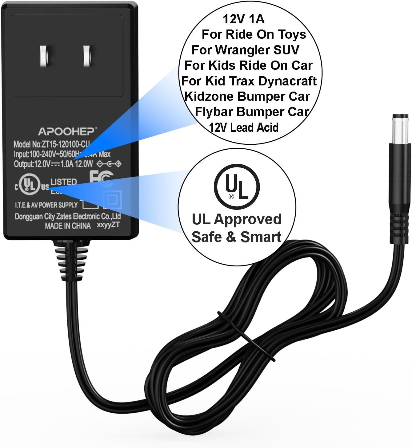 UL Certified 12V Battery Charger for Ride on Toys, 12V Ride on Replacement Charg