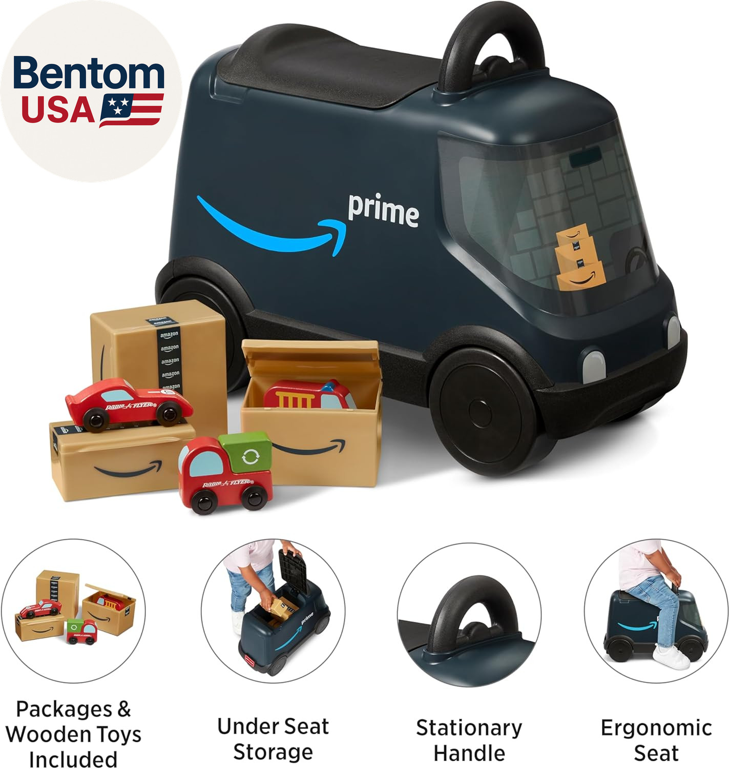 Amazon Delivery Van Ride on Toy for Kids, Blue Toddler Ride on Toy for Ages 2+,