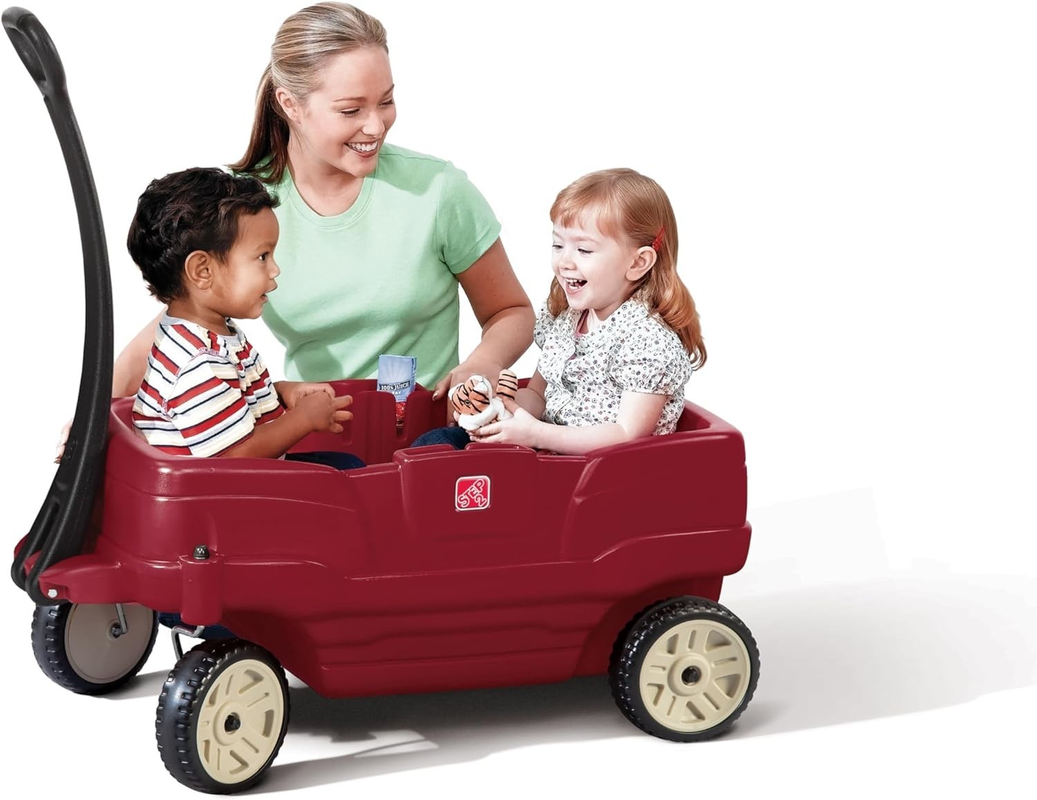 Stylish Red Wagon for Toddlers with Adjustable Seat Belts & Storage Features^-