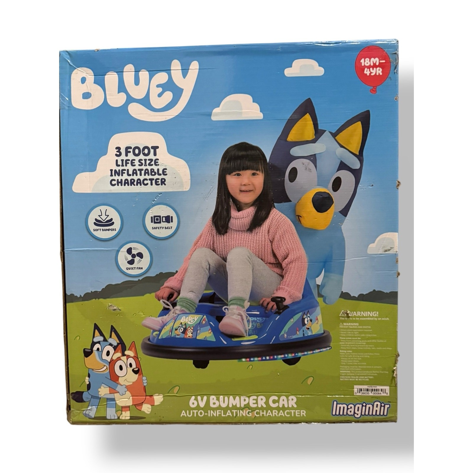 Bluey 6V ImaginAir Ride-On Bumper Car with Inflatable Character NEW
