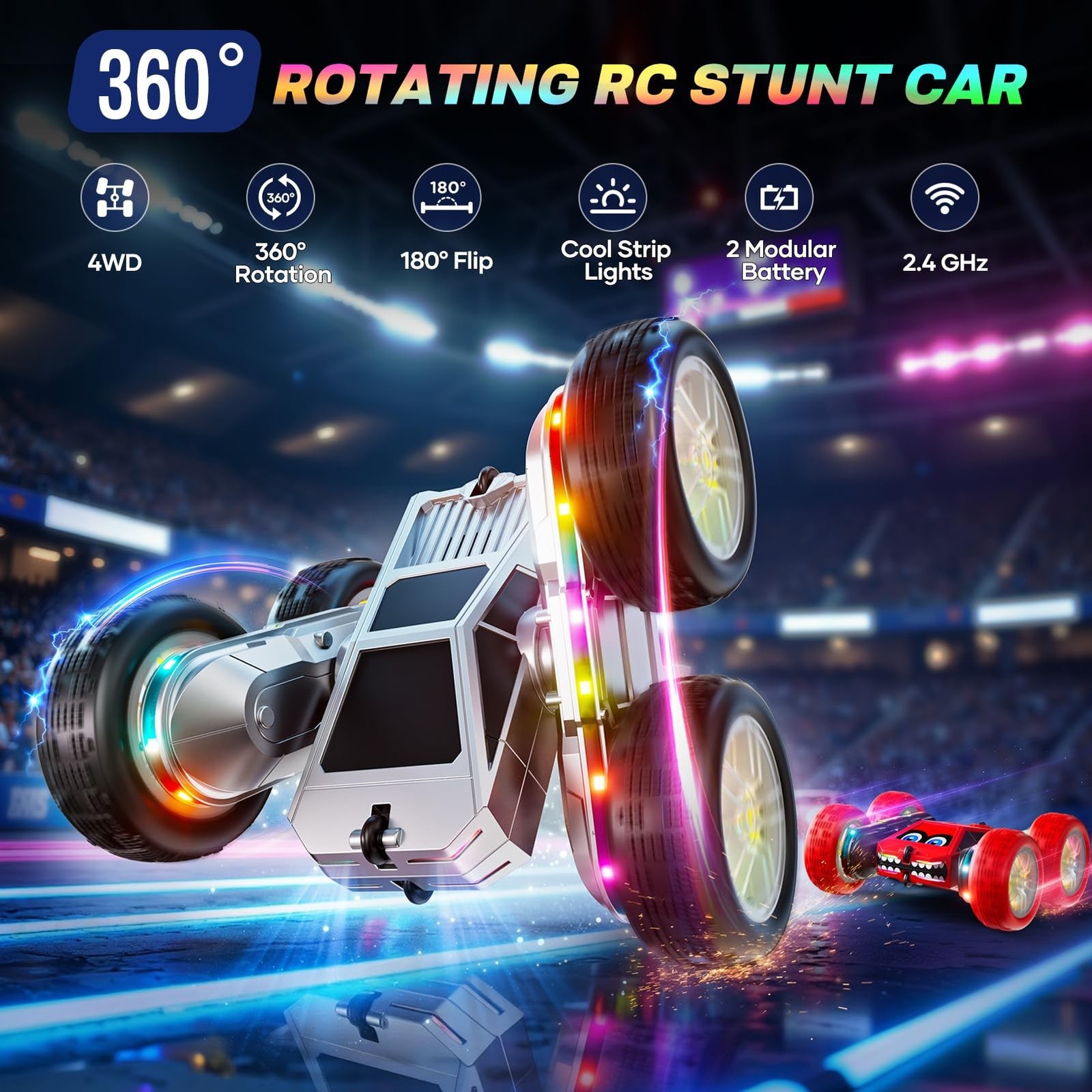 WayEee Remote Control Car for Boys 4-7, 360° Flips Rotating RC Stunt Car wi