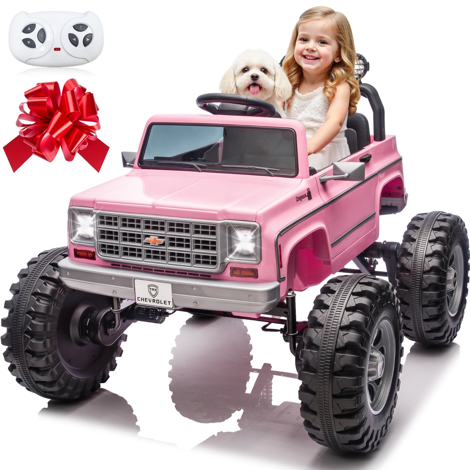 Chevrolet Cheyenne 24V Kids Electric Ride On Truck Remote Bluetooth USB LED Pink