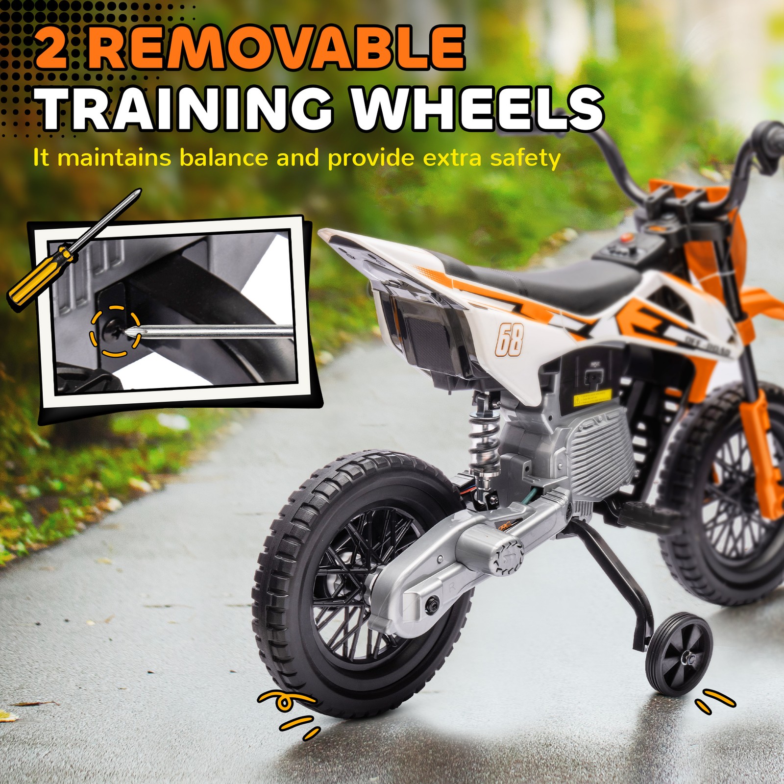 12V Kids Motorcycle W/ Twist Grip Throttle, Rear Suspension, Orange