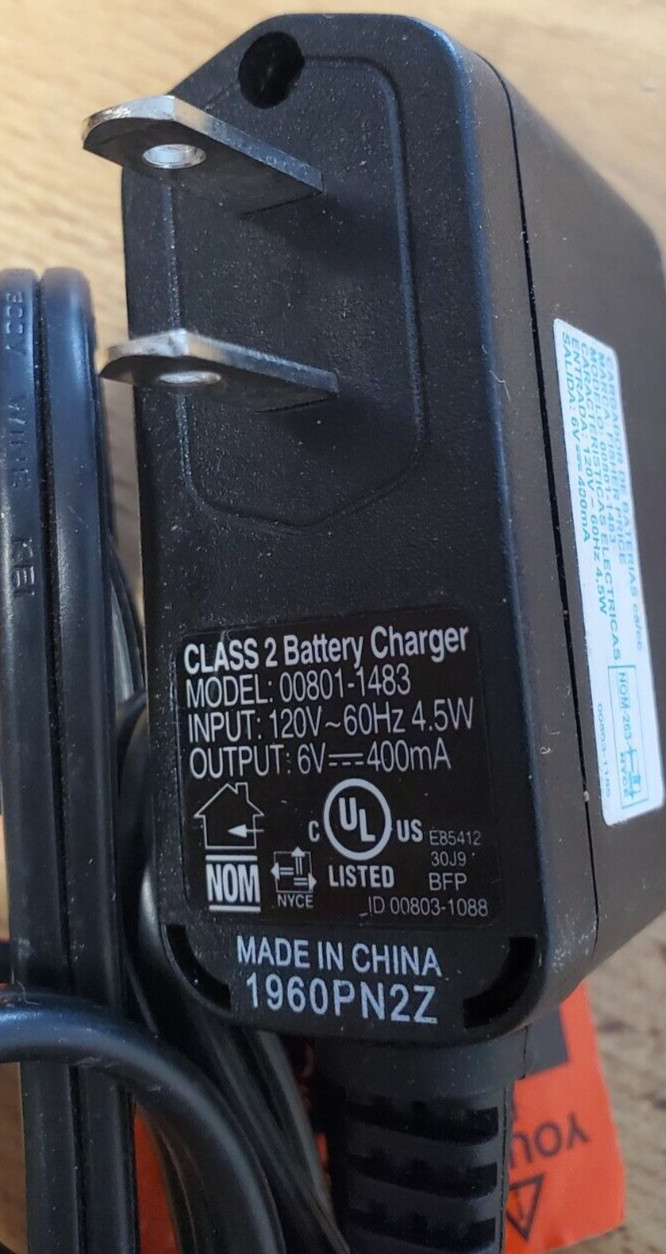 Fisher Price Power Wheels AC/DC Battery Charger Cord Model 00801-1483
